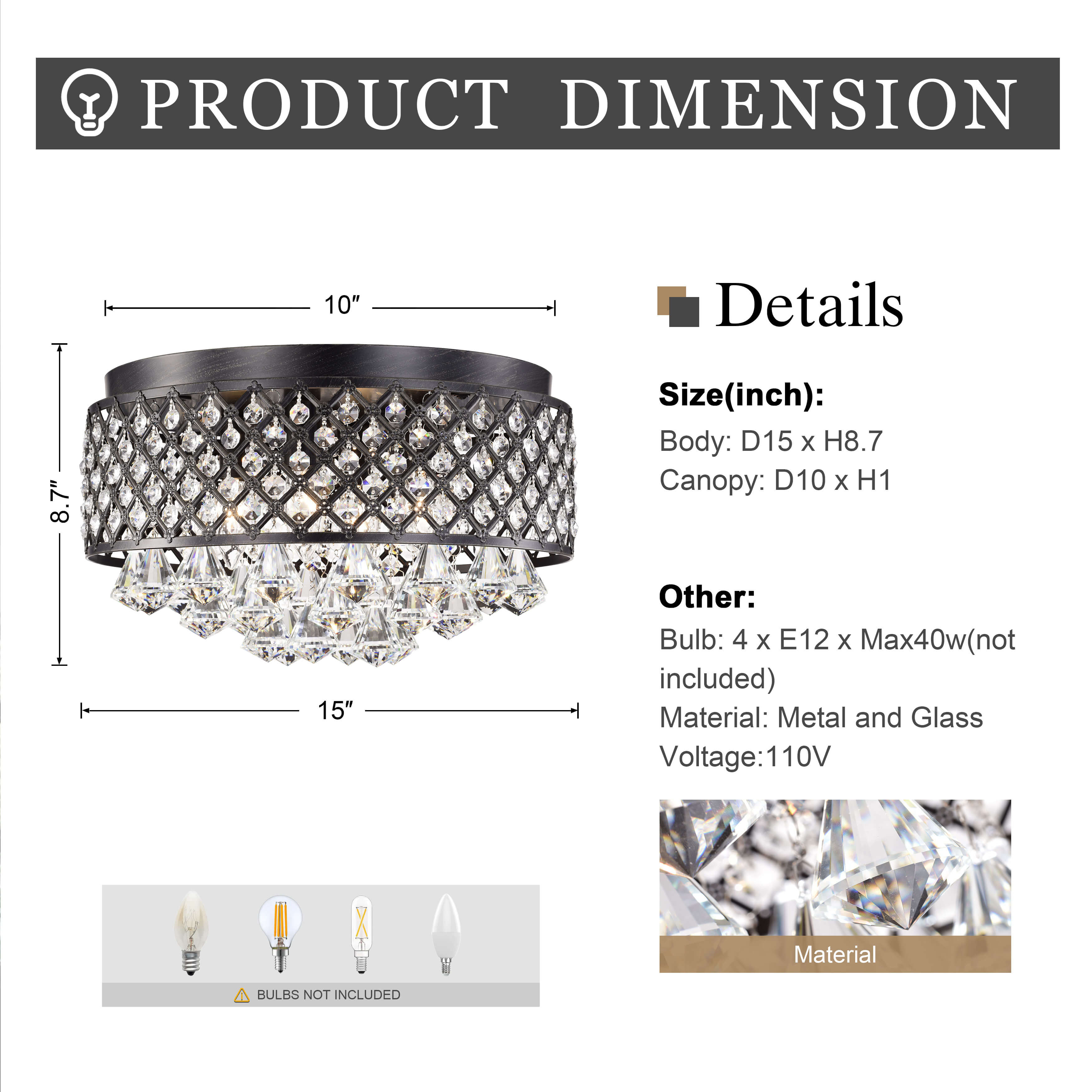Candice 4-light Antique Black Flush Mount Chandelier B129-GA-536