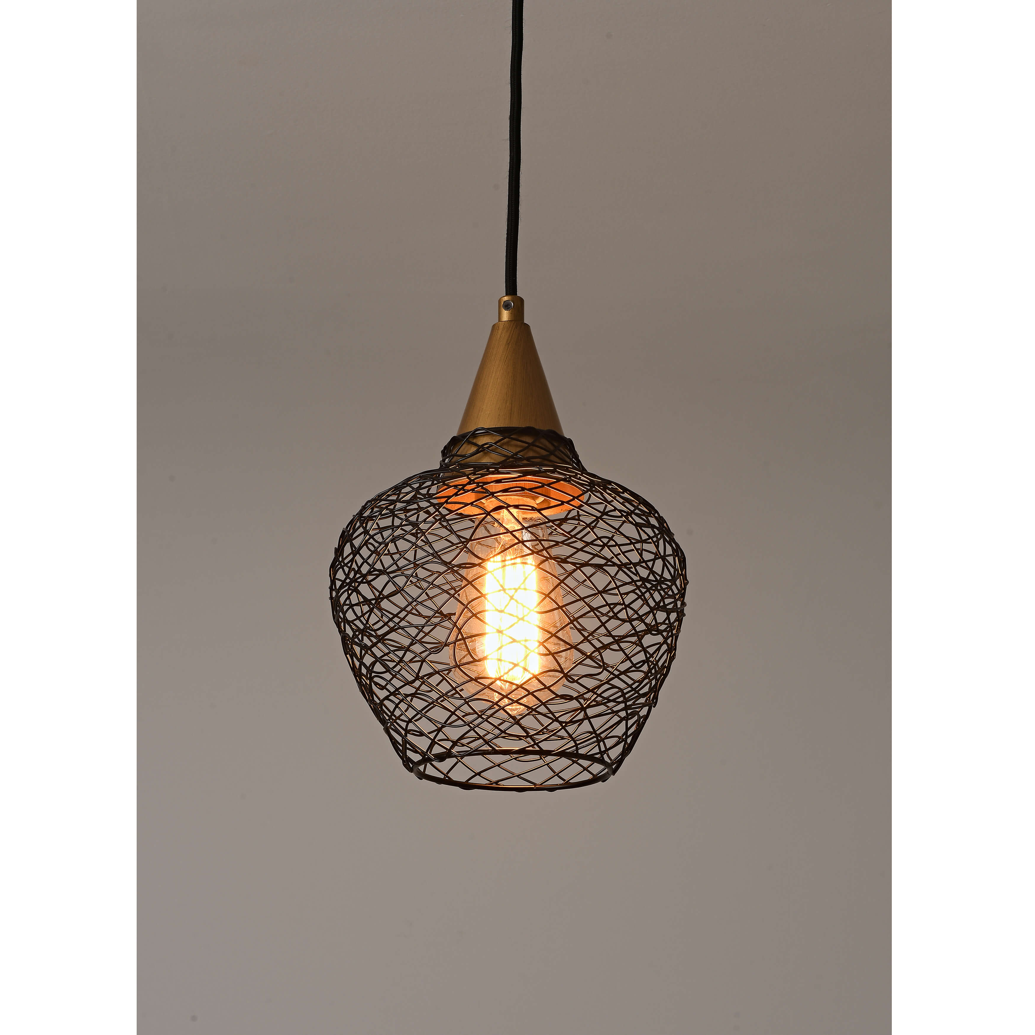 Edita 1-light Black and Brushed Brass Finish Woven Wire Cage Pendant