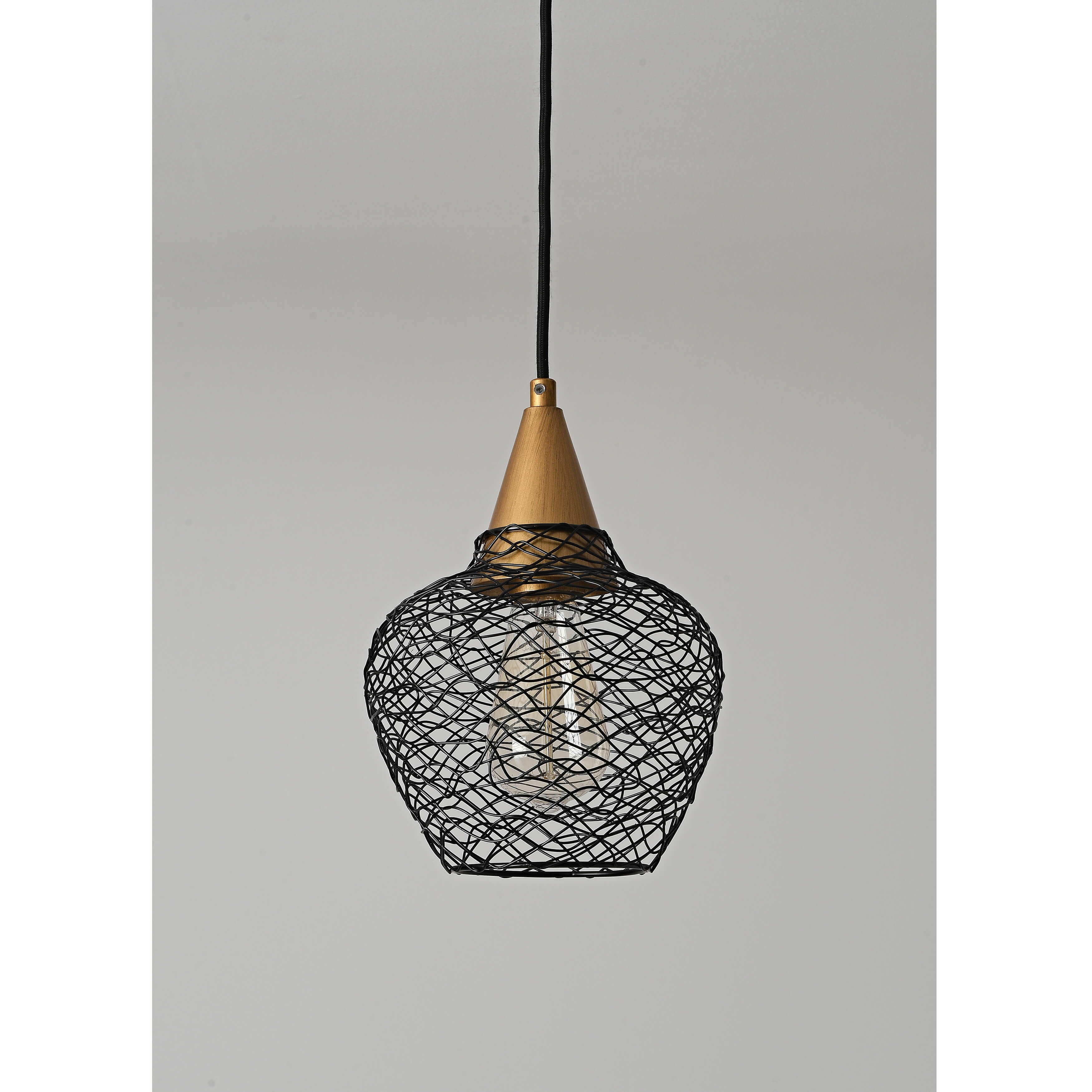 Edita 1-light Black and Brushed Brass Finish Woven Wire Cage Pendant