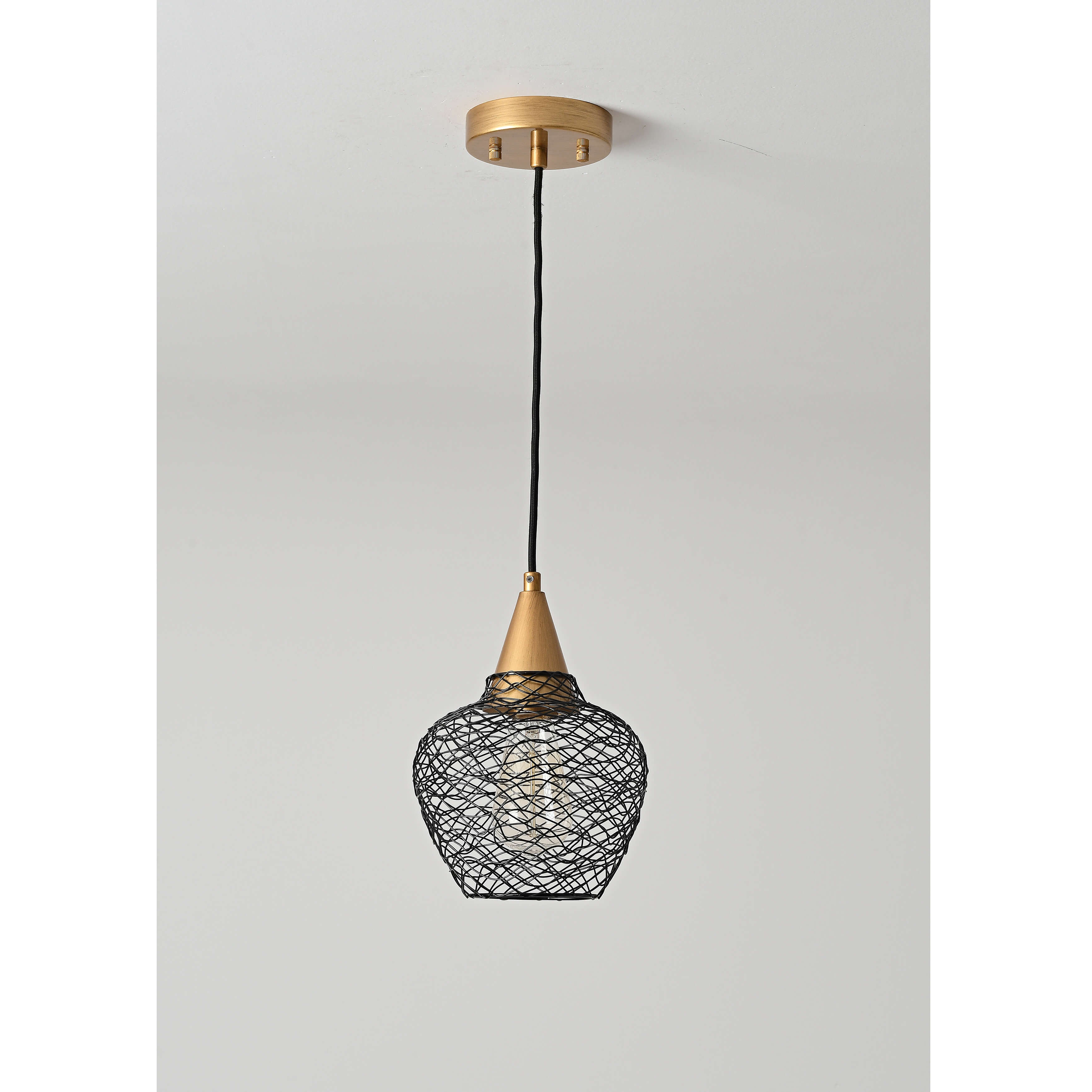 Edita 1-light Black and Brushed Brass Finish Woven Wire Cage Pendant