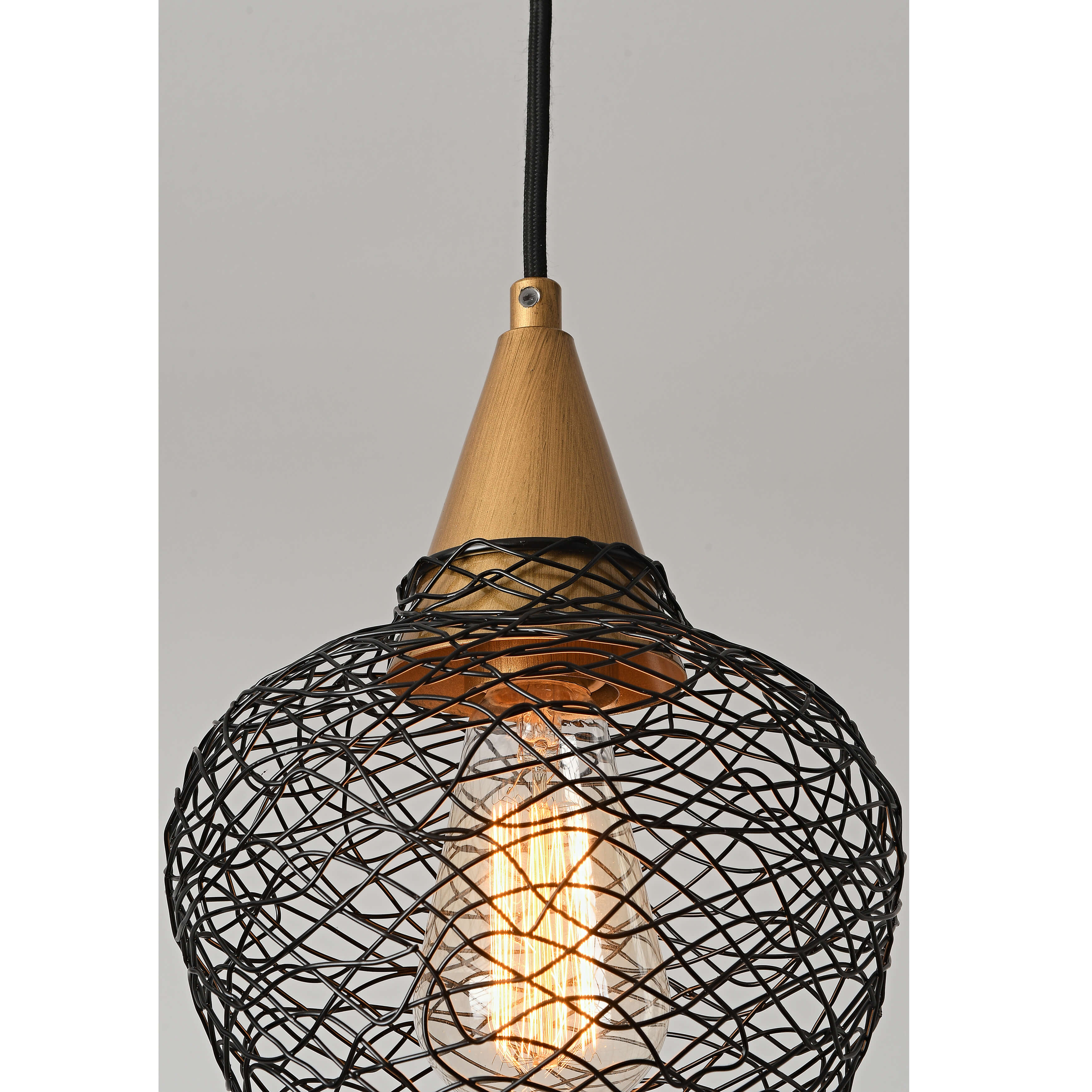 Edita 1-light Black and Brushed Brass Finish Woven Wire Cage Pendant