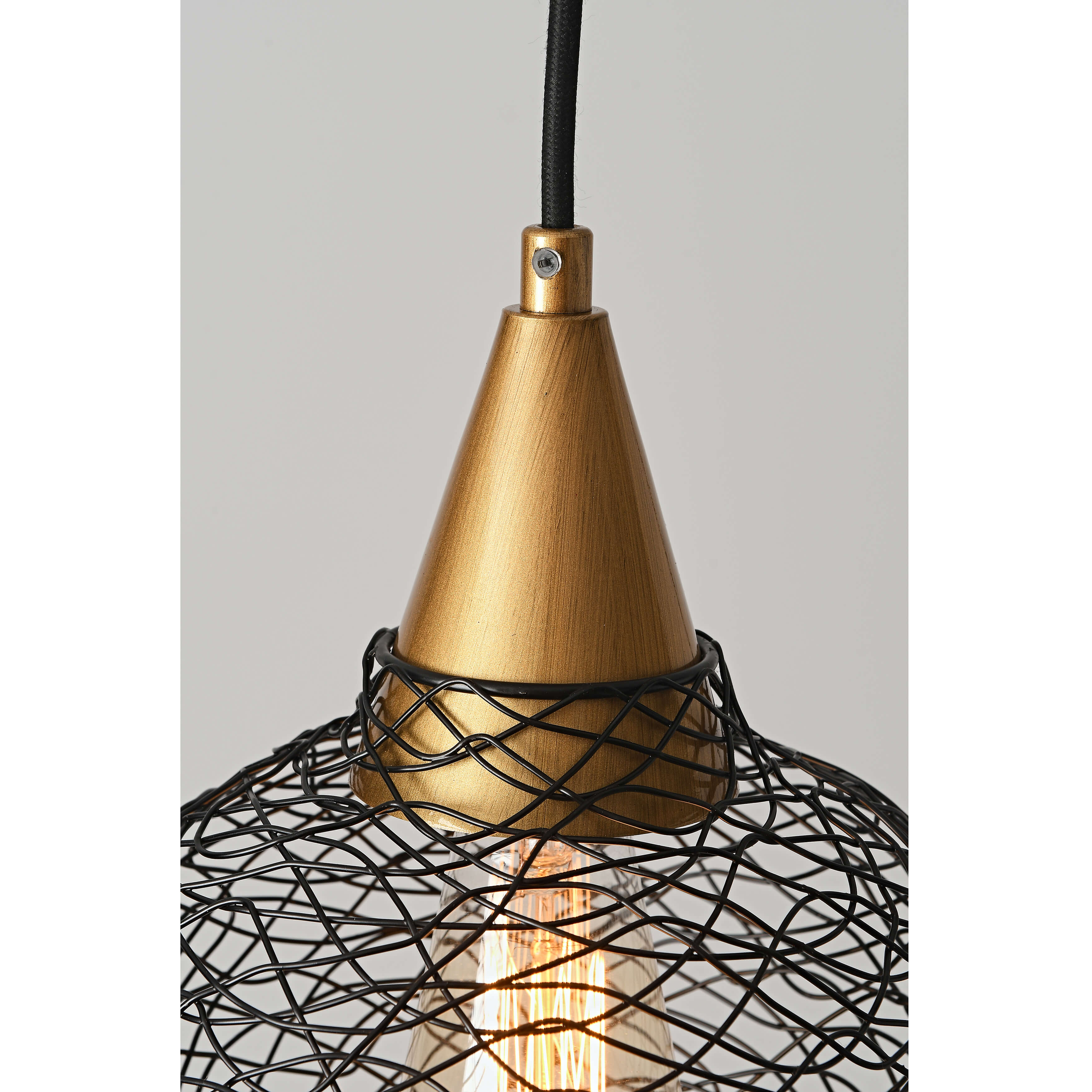 Edita 1-light Black and Brushed Brass Finish Woven Wire Cage Pendant