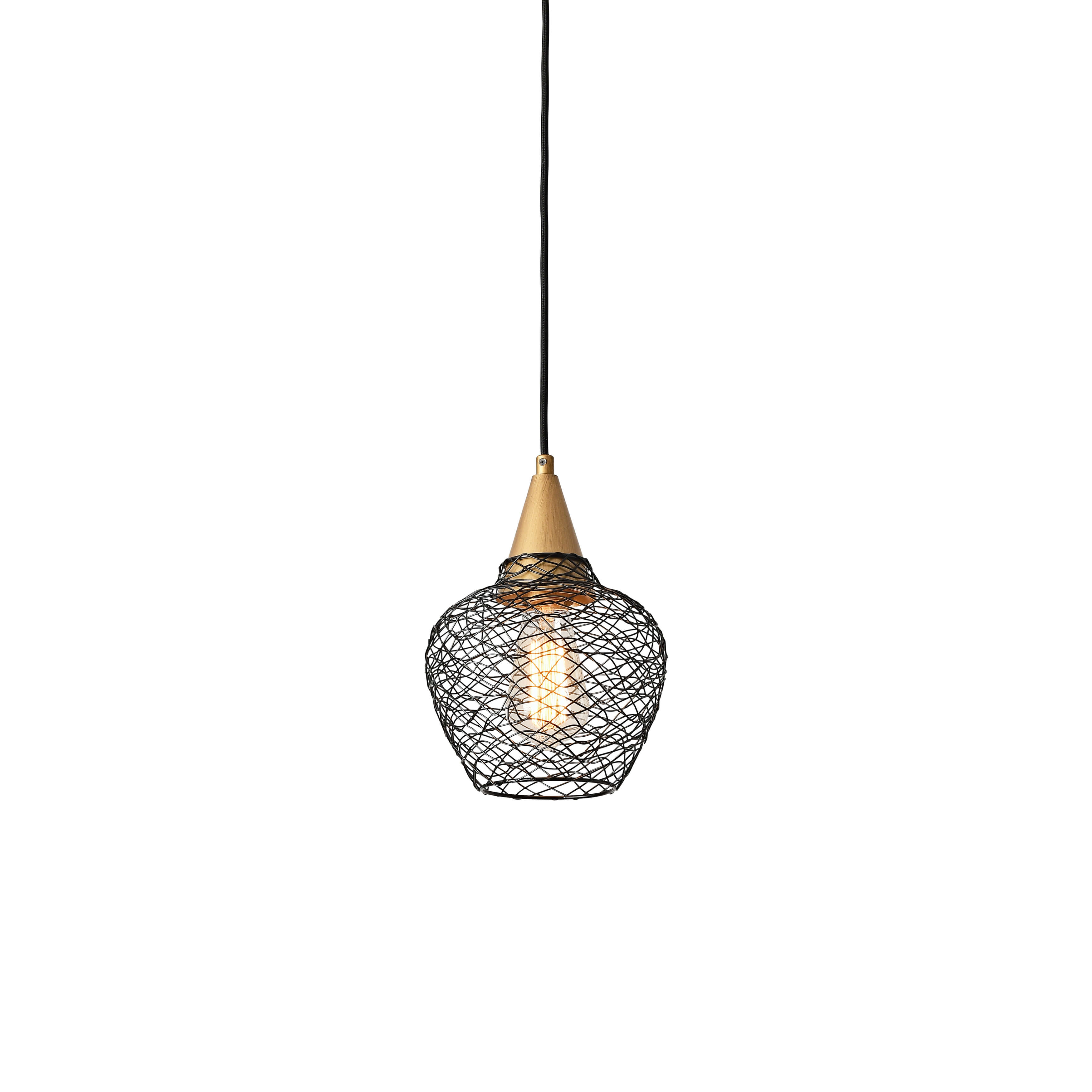 Edita 1-light Black and Brushed Brass Finish Woven Wire Cage Pendant