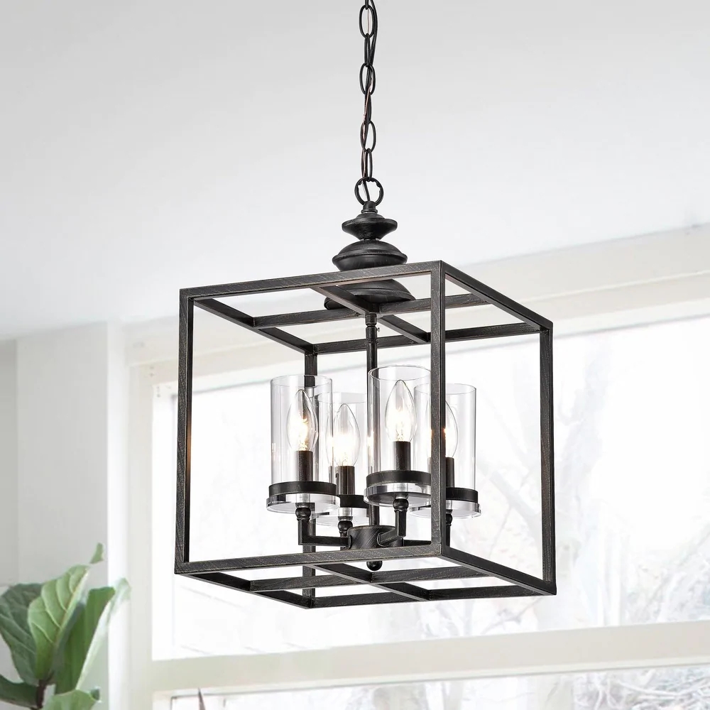 La Pedriza 4-Light Antique Black Lantern Chandelier with Clear Glass Cylinders B413-WQ-676