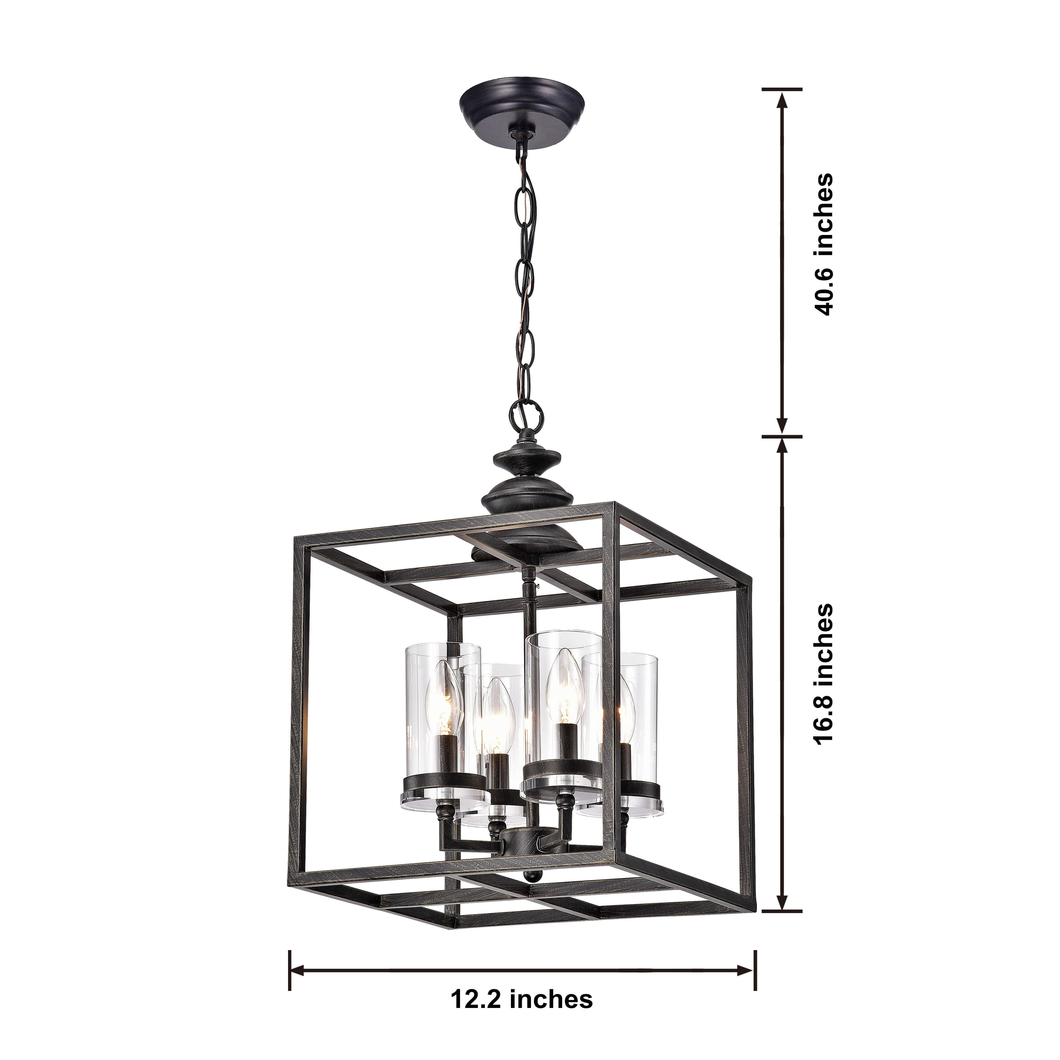 La Pedriza 4-Light Antique Black Lantern Chandelier with Clear Glass Cylinders B413-WQ-676