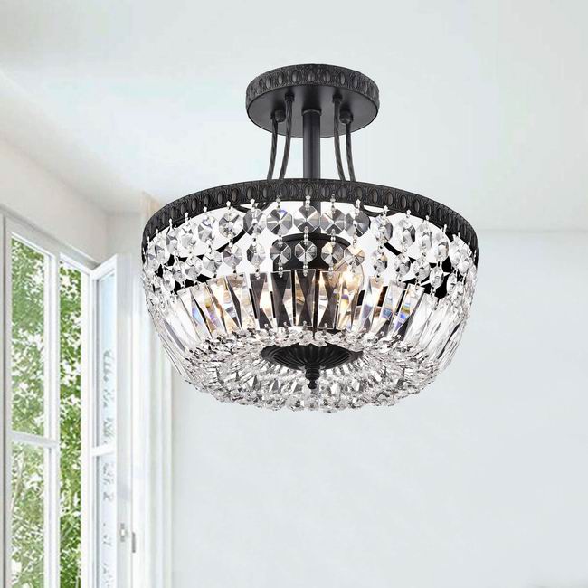 Jessica Crystal Basket 3-light Antique Black Flush Mount Chandelier B941-HE-443