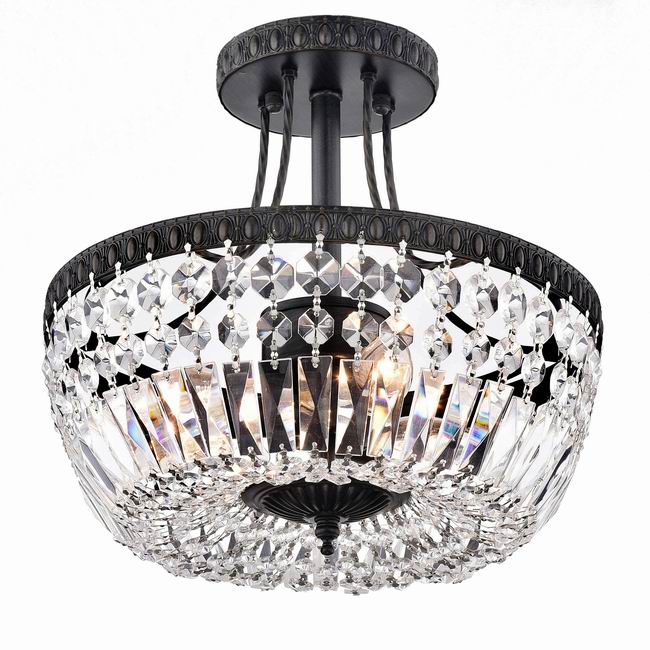 Jessica Crystal Basket 3-light Antique Black Flush Mount Chandelier B941-HE-443