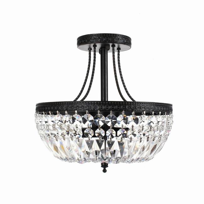 Jessica Crystal Basket 3-light Antique Black Flush Mount Chandelier B941-HE-443