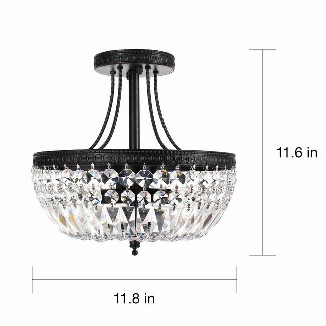 Jessica Crystal Basket 3-light Antique Black Flush Mount Chandelier B941-HE-443