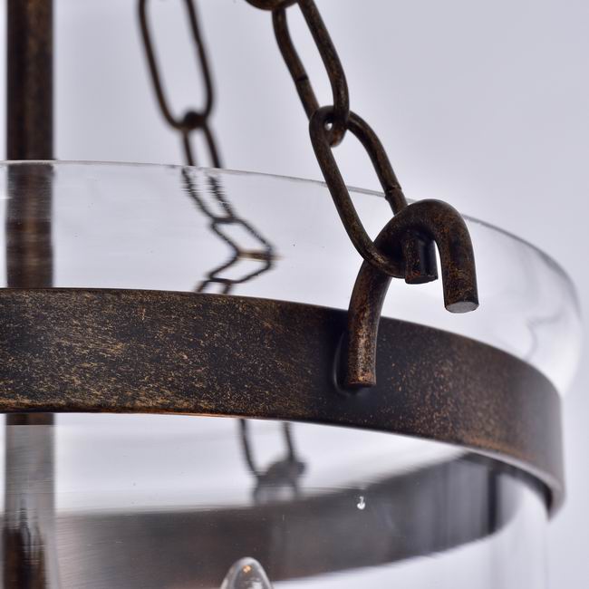 Antique Copper Glass Lantern Flush Mount Chandelier