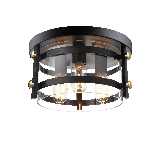 Teresa Metal and Clear Glass 13" W 3-light Black Flush Mount BX-0829-SDZ