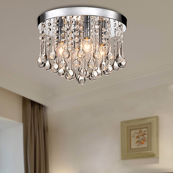 Claudia 4-Light Chrome Finish Flush Mount with Clear Crystal Drops BX-2664-BFP