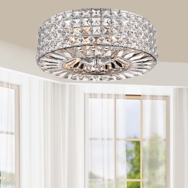 Jolie Chrome Finish 3-light Crystal and Prism Round Flush Mount BX-3288-KYT