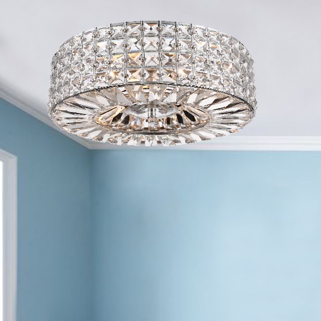 Jolie Chrome Finish 3-light Crystal and Prism Round Flush Mount BX-3288-KYT