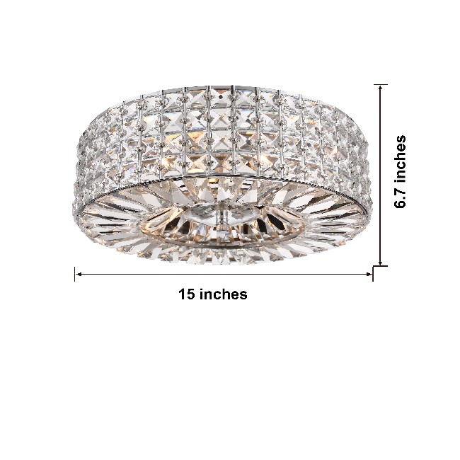 Jolie Chrome Finish 3-light Crystal and Prism Round Flush Mount BX-3288-KYT