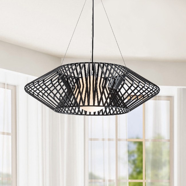 Bibiana 1 Light Black Geometric Metal Glass Shade Pendant Chandelier BX-3681-WTU