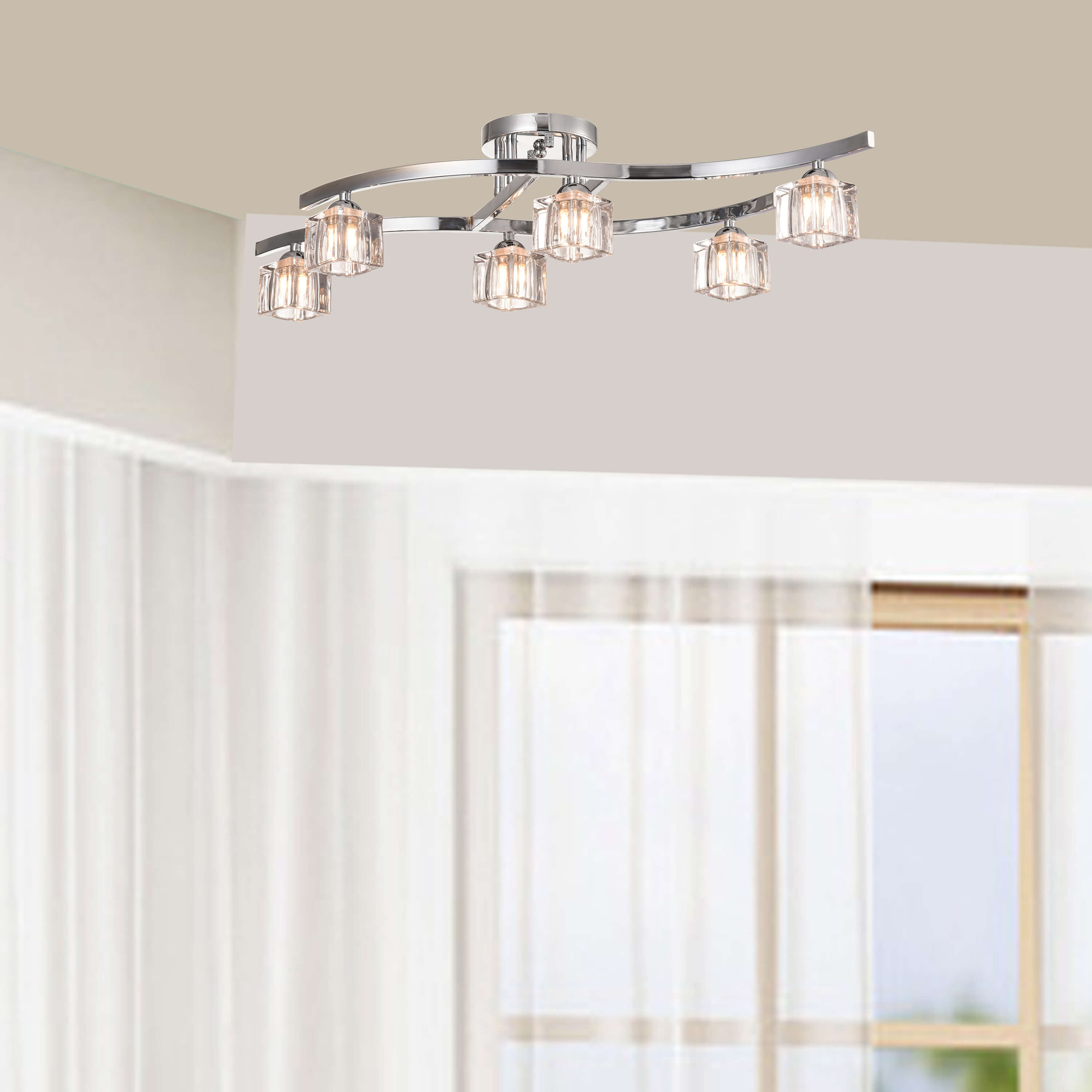 Aika 6-Light Chrome Flush Mount with Clear Shades BX-3769-JCA