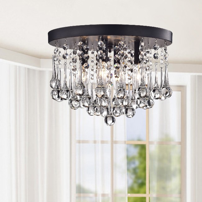 Claudia 4-Light Black Flush Mount with Clear Crystal Drops BX-5461-SWF