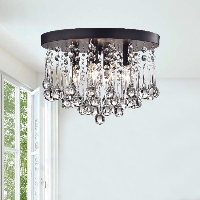 Claudia 4-Light Black Flush Mount with Clear Crystal Drops BX-5461-SWF