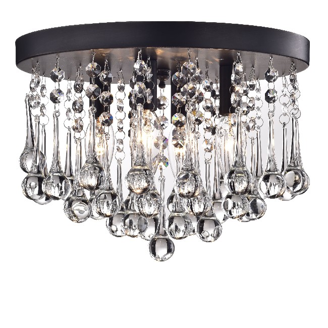 Claudia 4-Light Black Flush Mount with Clear Crystal Drops BX-5461-SWF