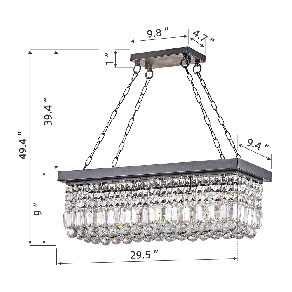 Gisela 5-light Antique Black Finish Rectangular Crystal Chandelier BX-9956-EUV