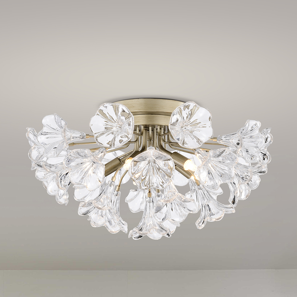 Rosa Brushed Silver-ish Champagne Finish Flower Glass Flush Mount FD-0160-AYZ