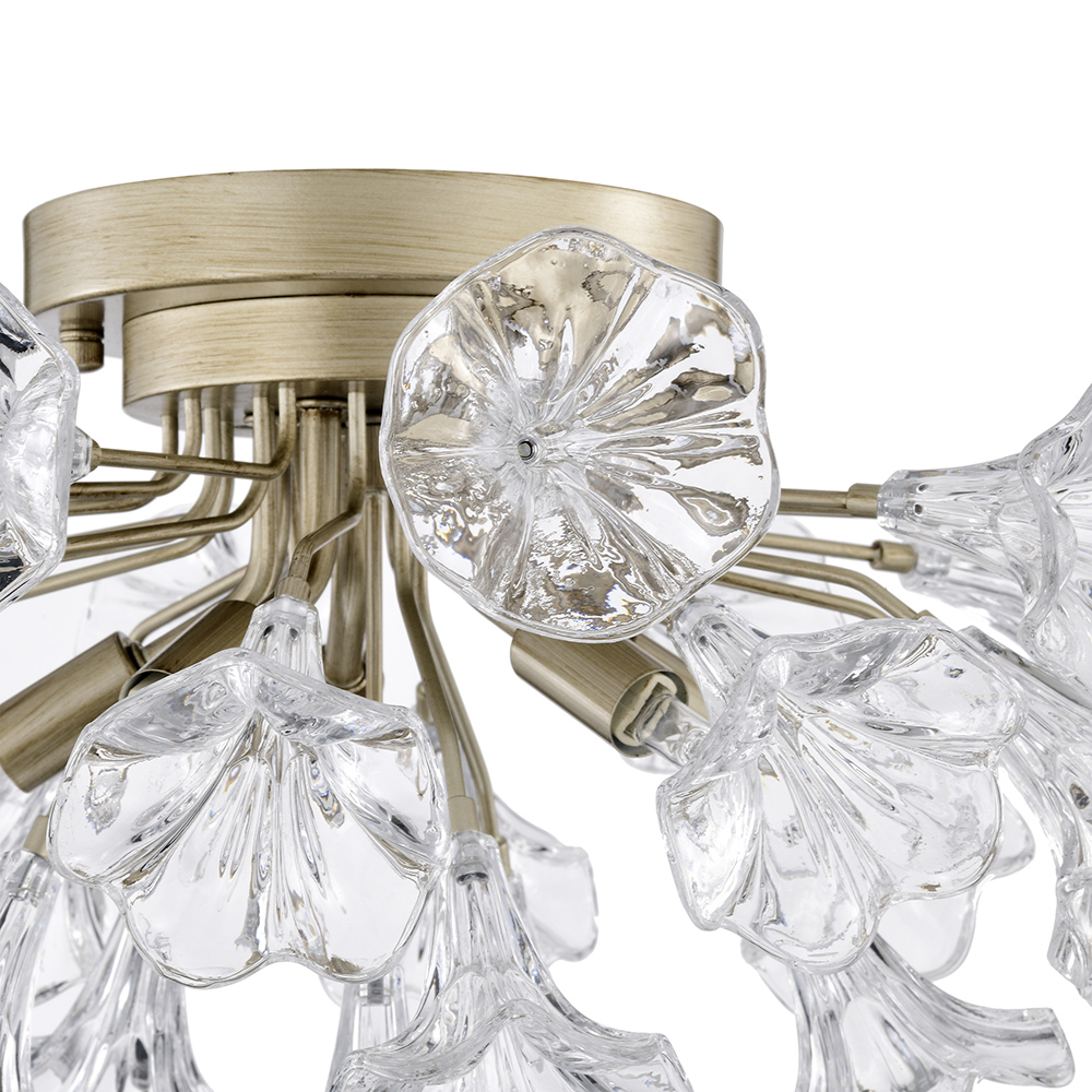 Rosa Brushed Silver-ish Champagne Finish Flower Glass Flush Mount FD-0160-AYZ