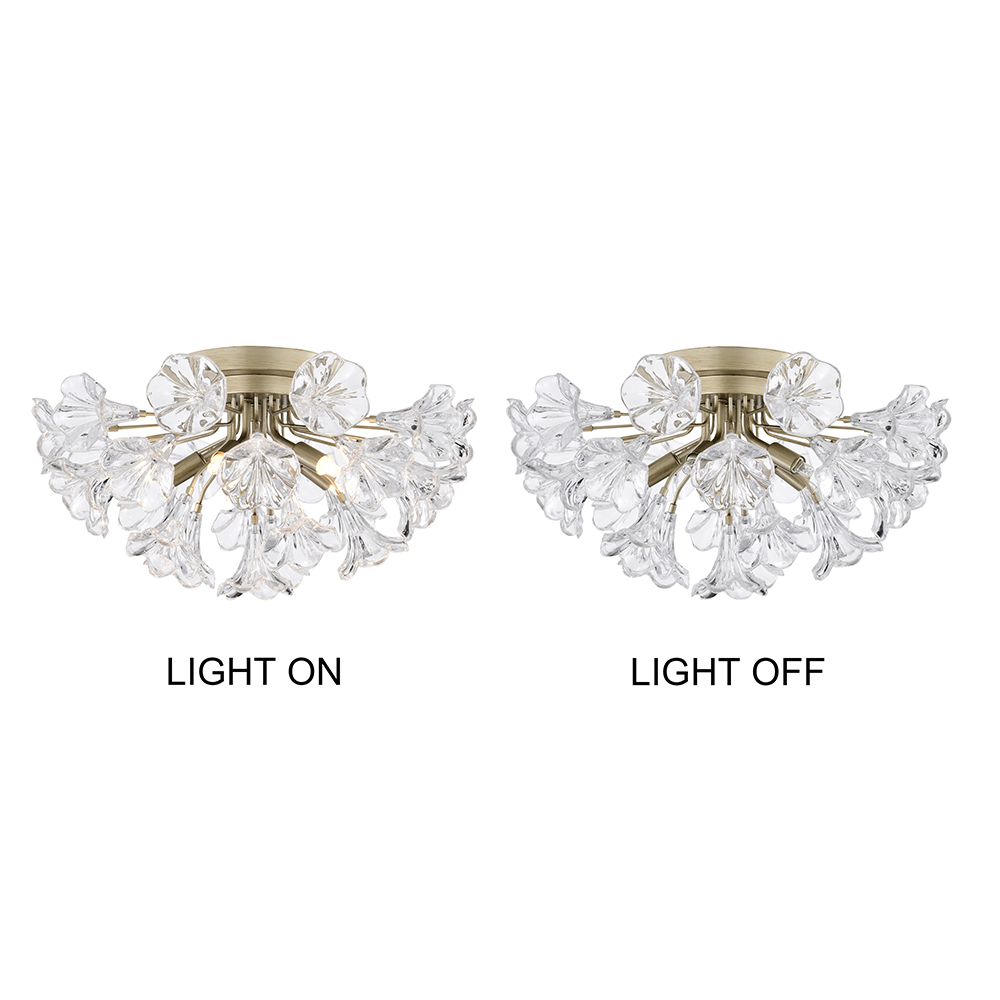 Rosa Brushed Silver-ish Champagne Finish Flower Glass Flush Mount FD-0160-AYZ