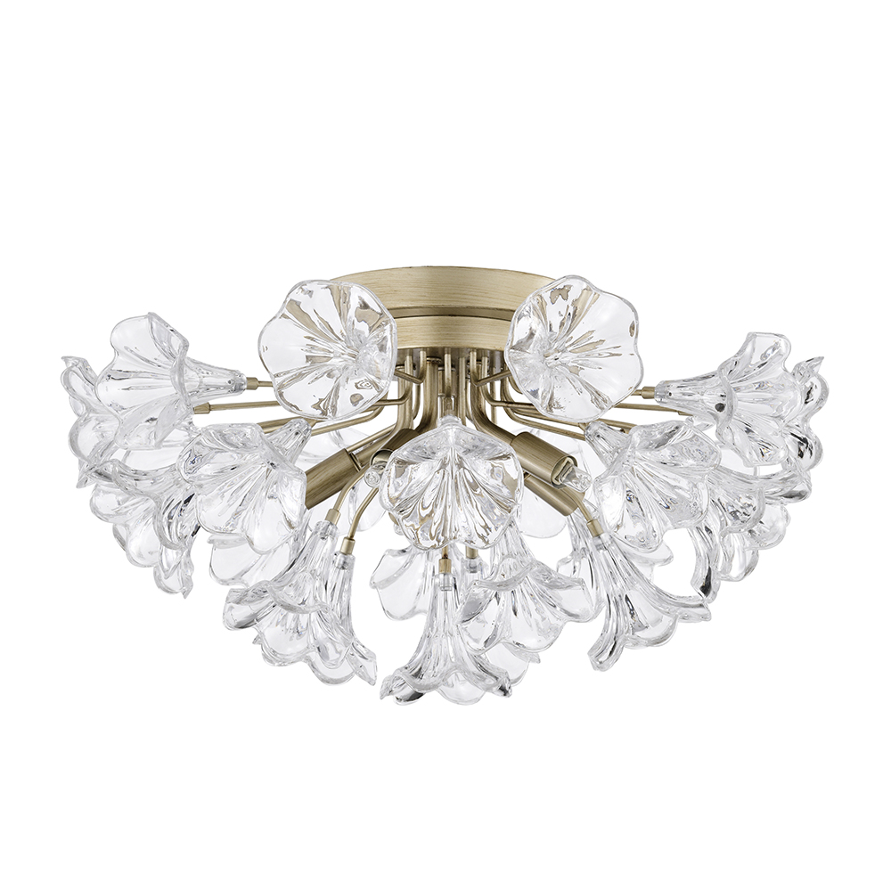 Rosa Brushed Silver-ish Champagne Finish Flower Glass Flush Mount FD-0160-AYZ