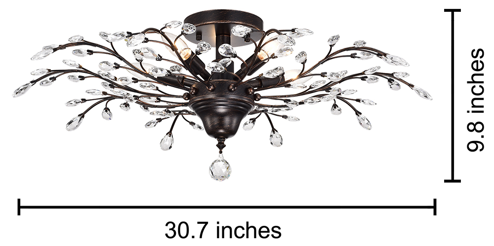 Holly 5-light Antique Copper Crystal Branches Leaves Flush Mount FD-0236-VNG