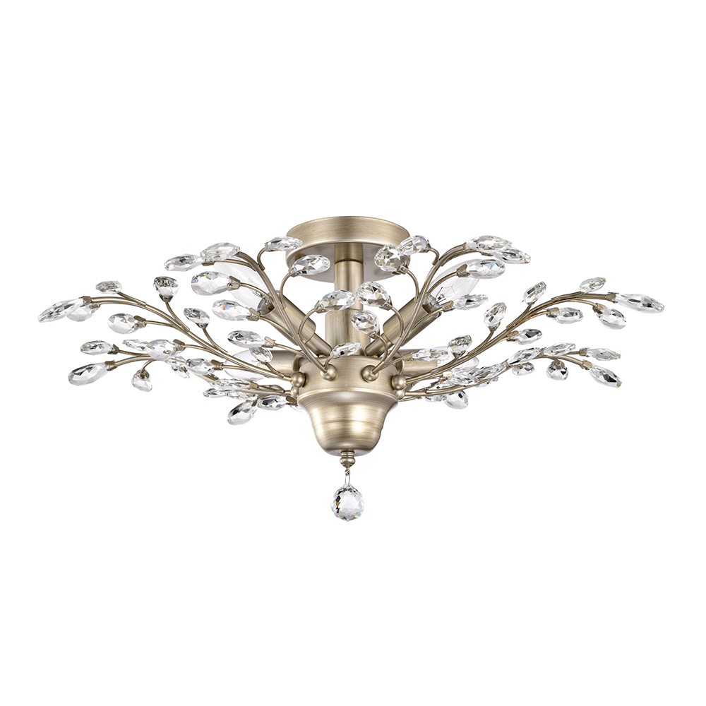 Holly 4-light Brushed Champagne Silver Crystal Leaves Flush Mount FD-0421-WNX