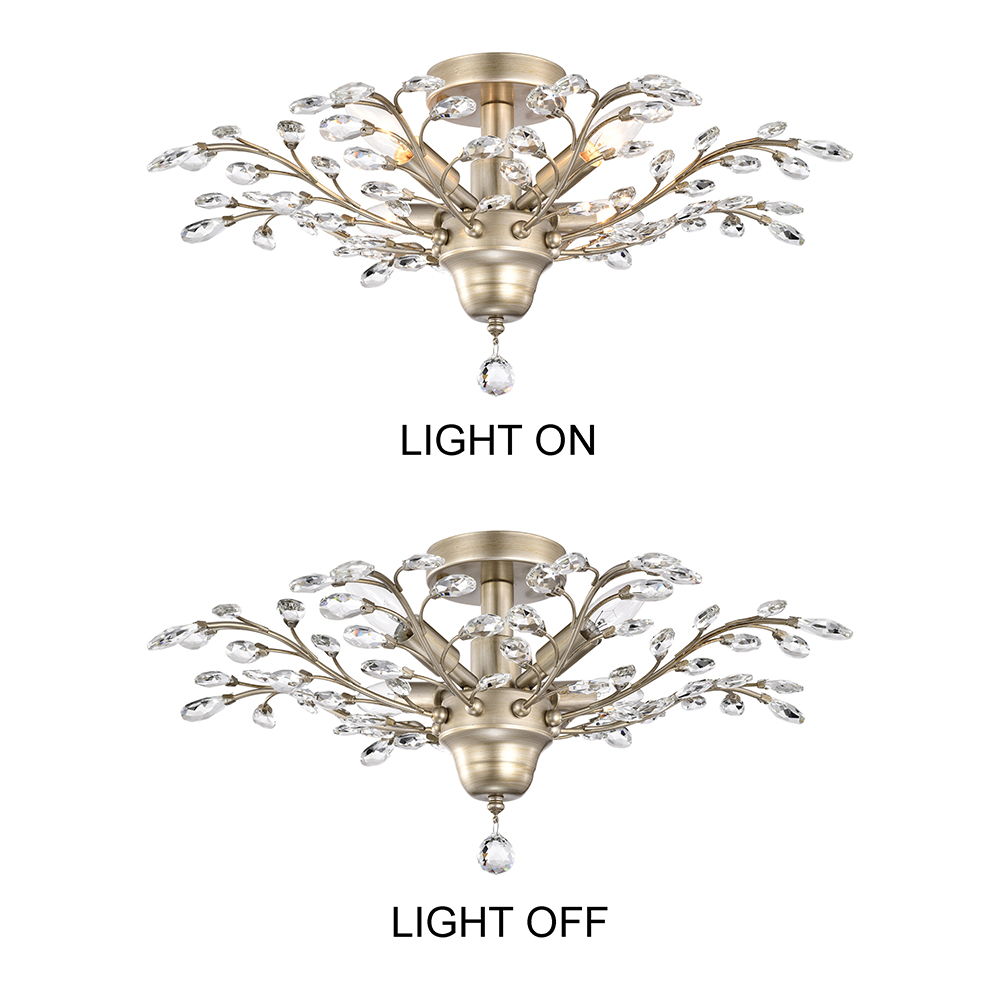 Holly 4-light Brushed Champagne Silver Crystal Leaves Flush Mount FD-0421-WNX