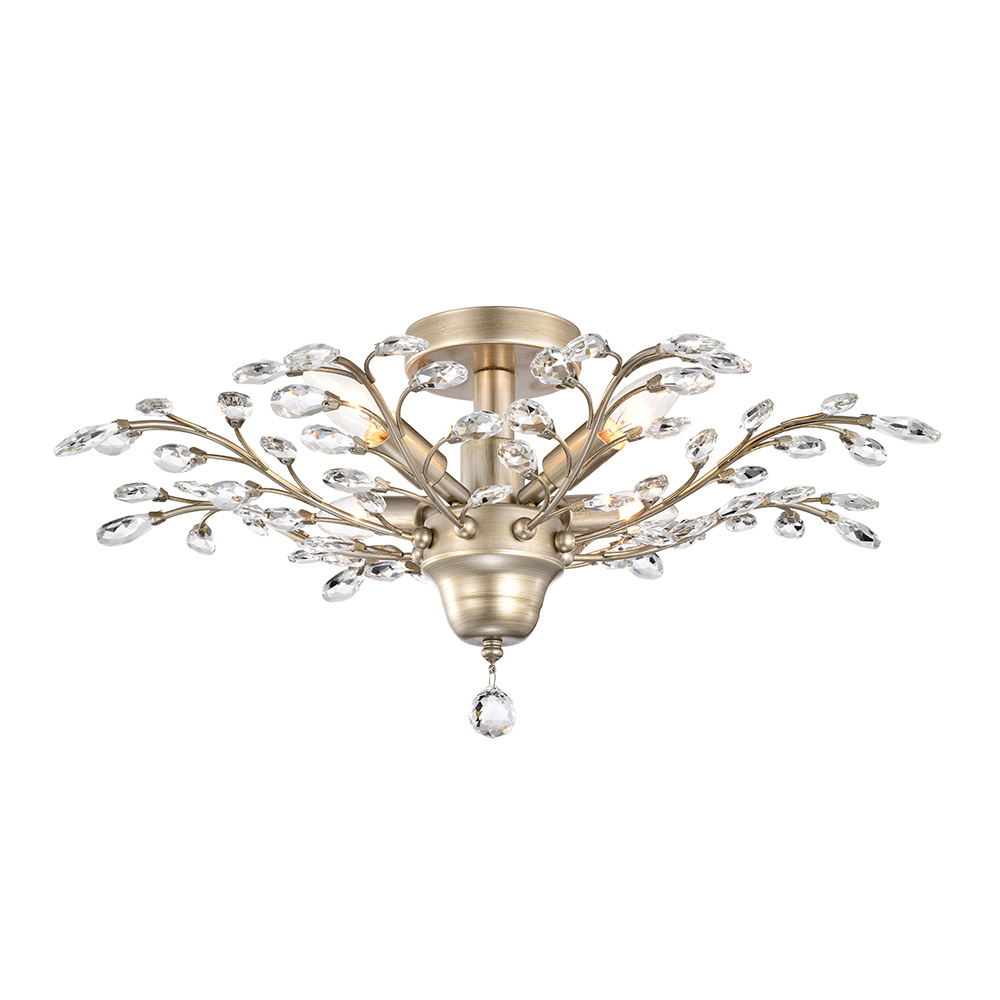 Holly 4-light Brushed Champagne Silver Crystal Leaves Flush Mount FD-0421-WNX