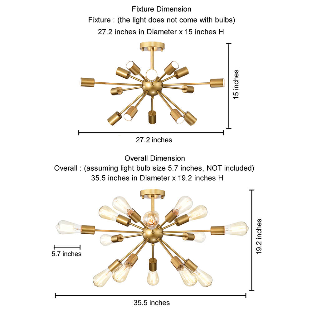 Lorena Sputnik Brushed Brass 15-Light Industrial Flush Mount FD-0489-RCE