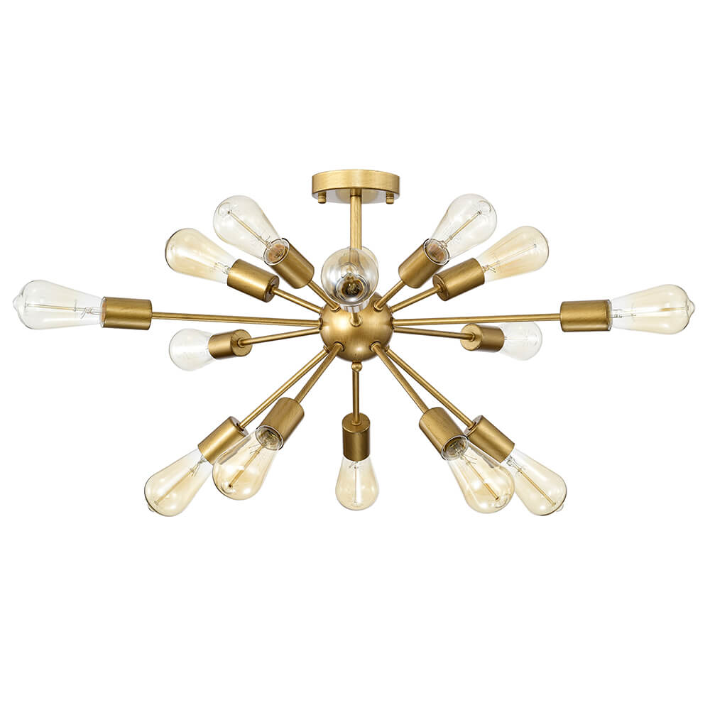 Lorena Sputnik Brushed Brass 15-Light Industrial Flush Mount FD-0489-RCE