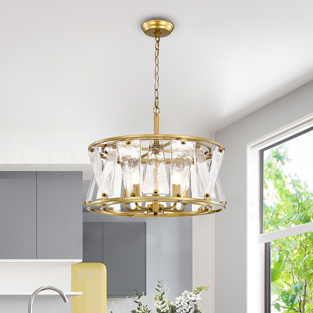 Laia Modern 5-Light Water Textured Glass Drum Round Chandelier FD-0838-PEC