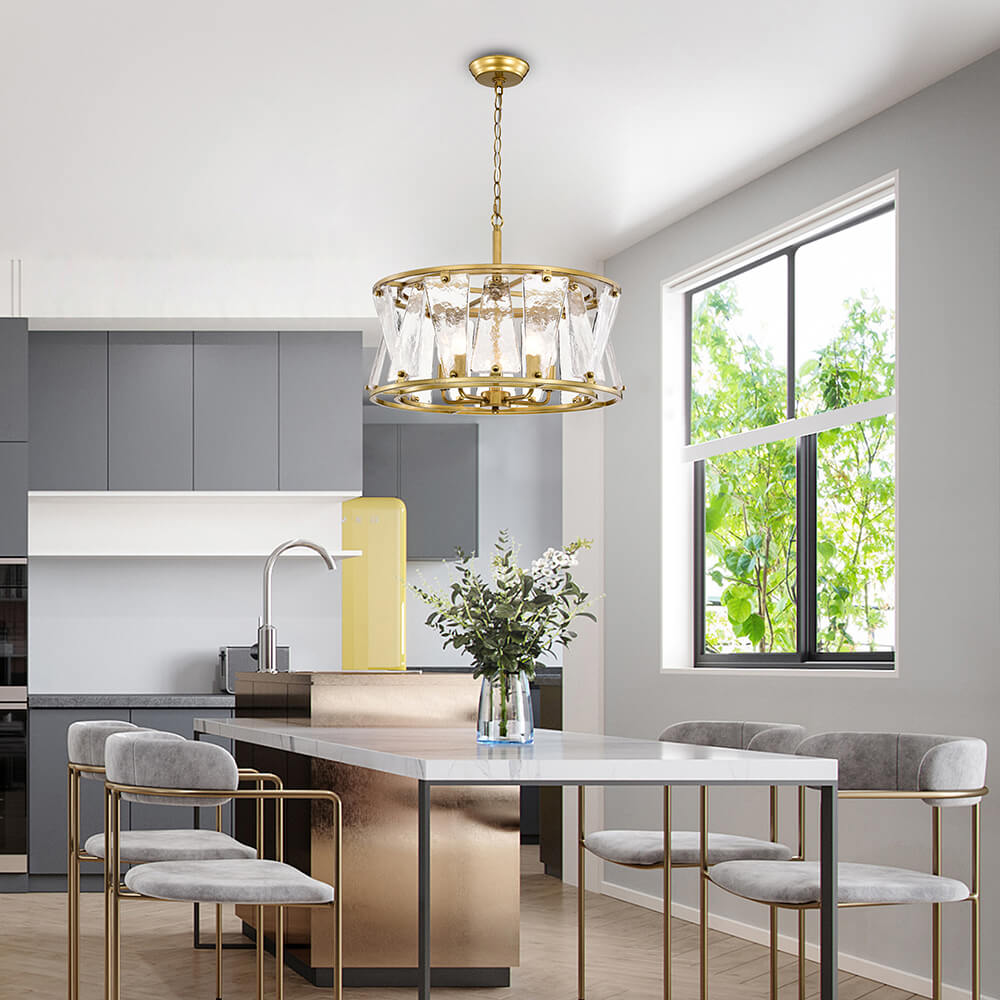 Laia Modern 5-Light Water Textured Glass Drum Round Chandelier FD-0838-PEC