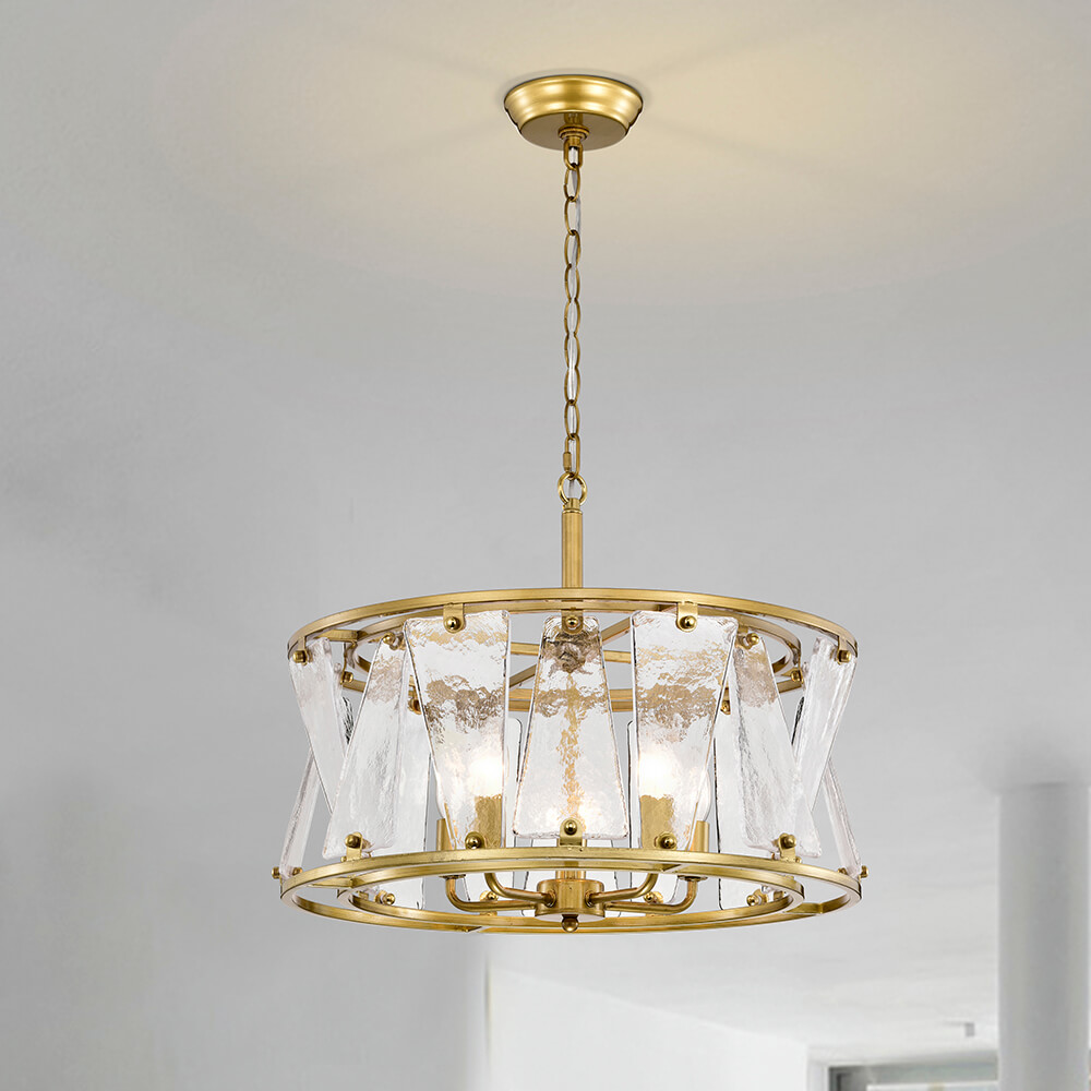 Laia Modern 5-Light Water Textured Glass Drum Round Chandelier FD-0838-PEC