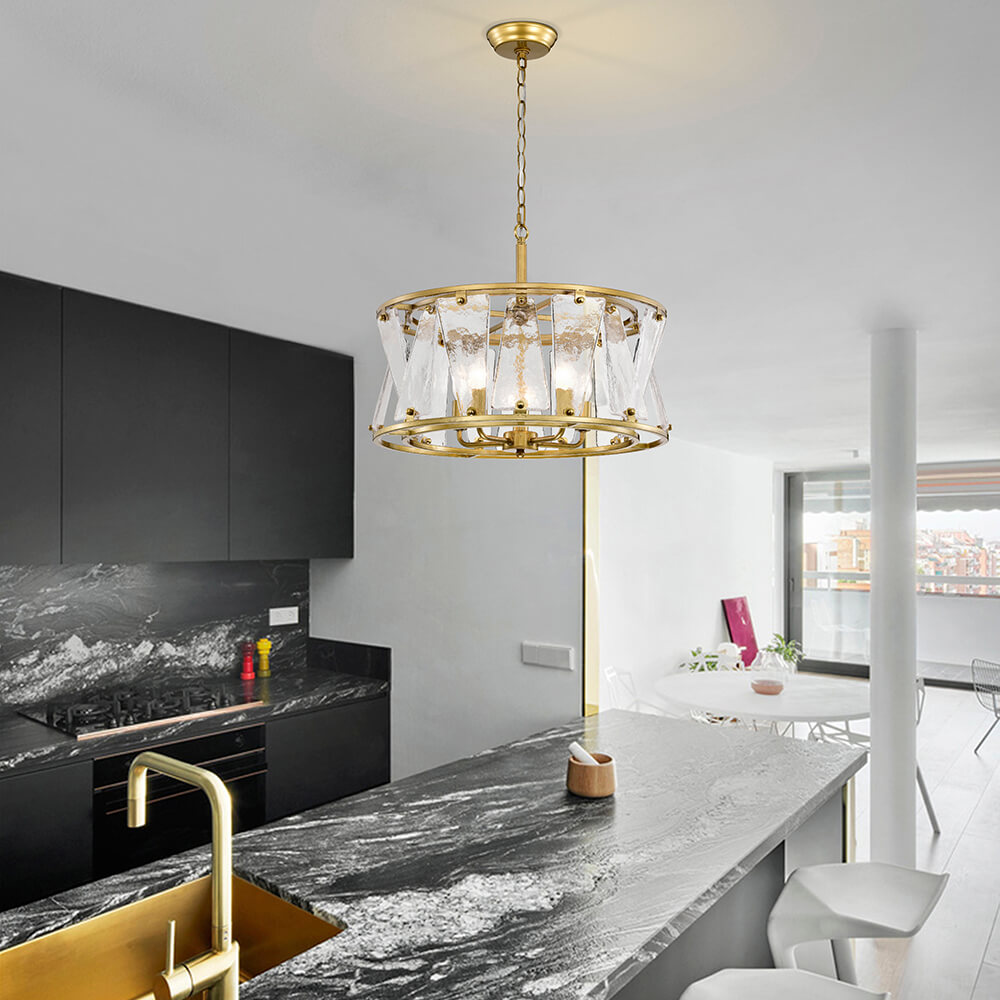 Laia Modern 5-Light Water Textured Glass Drum Round Chandelier FD-0838-PEC