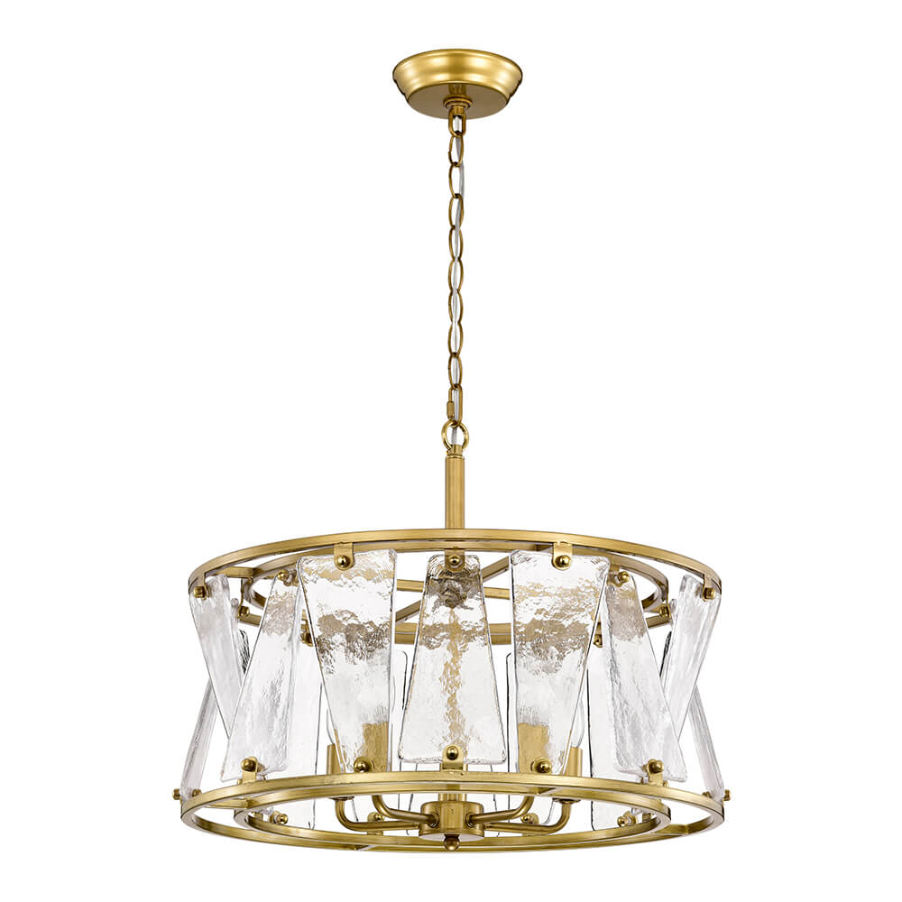 Laia Modern 5-Light Water Textured Glass Drum Round Chandelier FD-0838-PEC