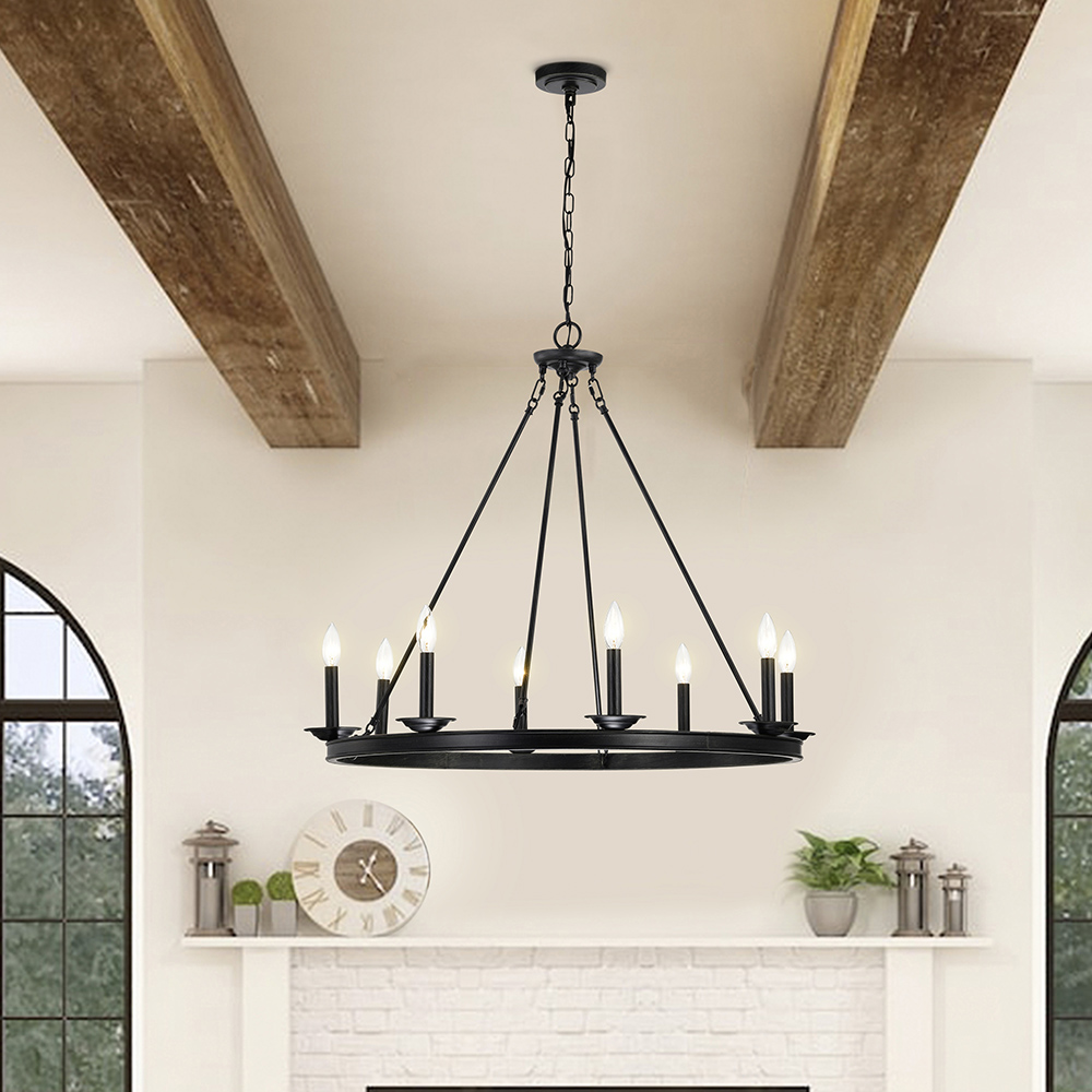 Eva 8-Light Antique Black Finish Metal Round Chandelier FD-0871-LGQ