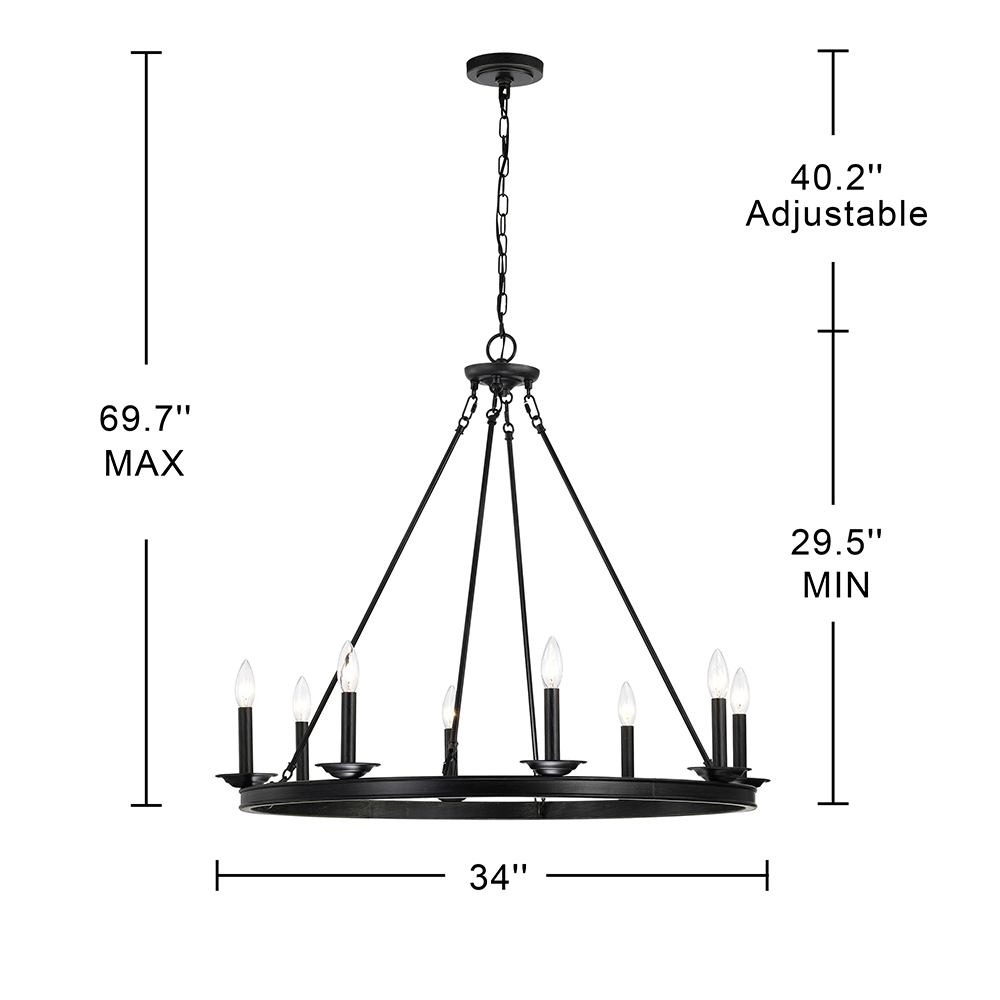 Eva 8-Light Antique Black Finish Metal Round Chandelier FD-0871-LGQ