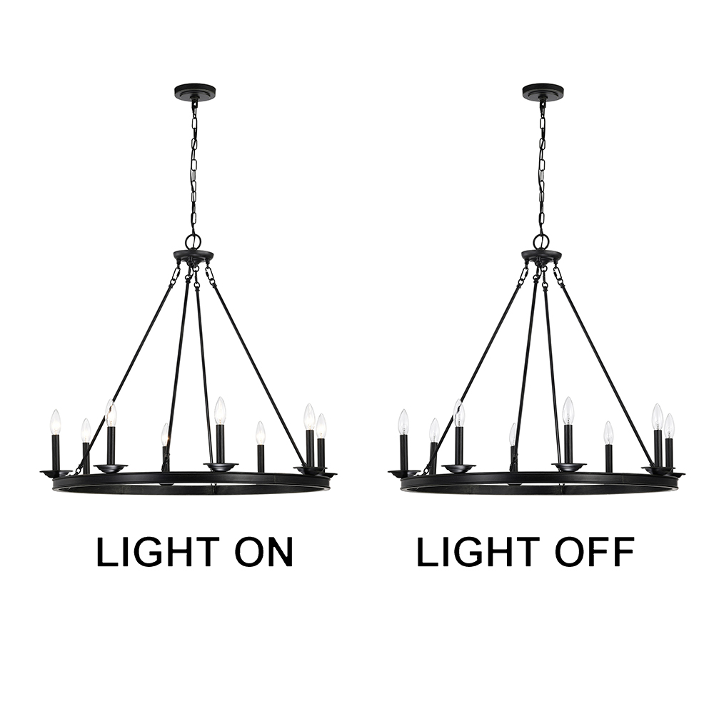 Eva 8-Light Antique Black Finish Metal Round Chandelier FD-0871-LGQ
