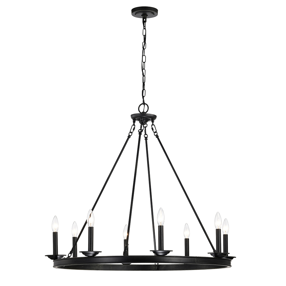 Eva 8-Light Antique Black Finish Metal Round Chandelier FD-0871-LGQ