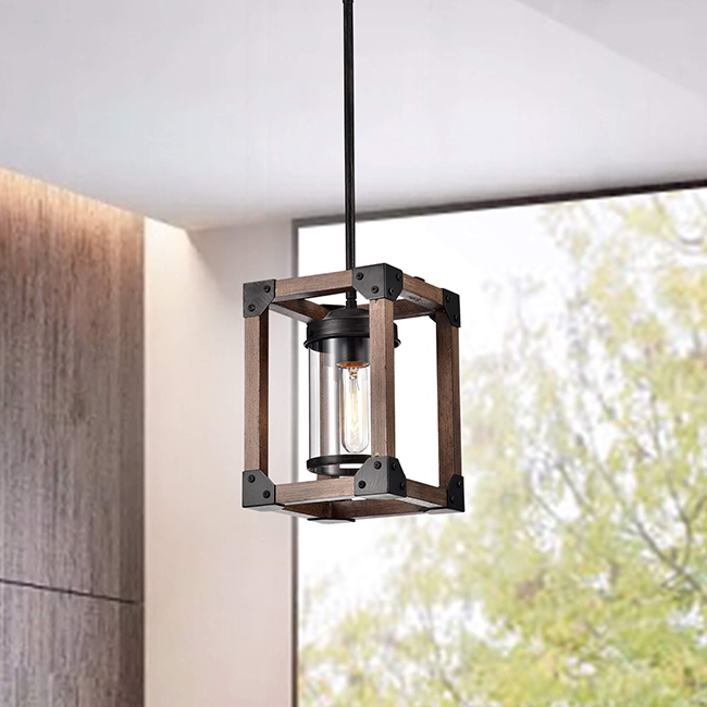 Daniela Antique Black Wooden Cage Glass Cylinder Pendant Chandelier FD-0981-AAG