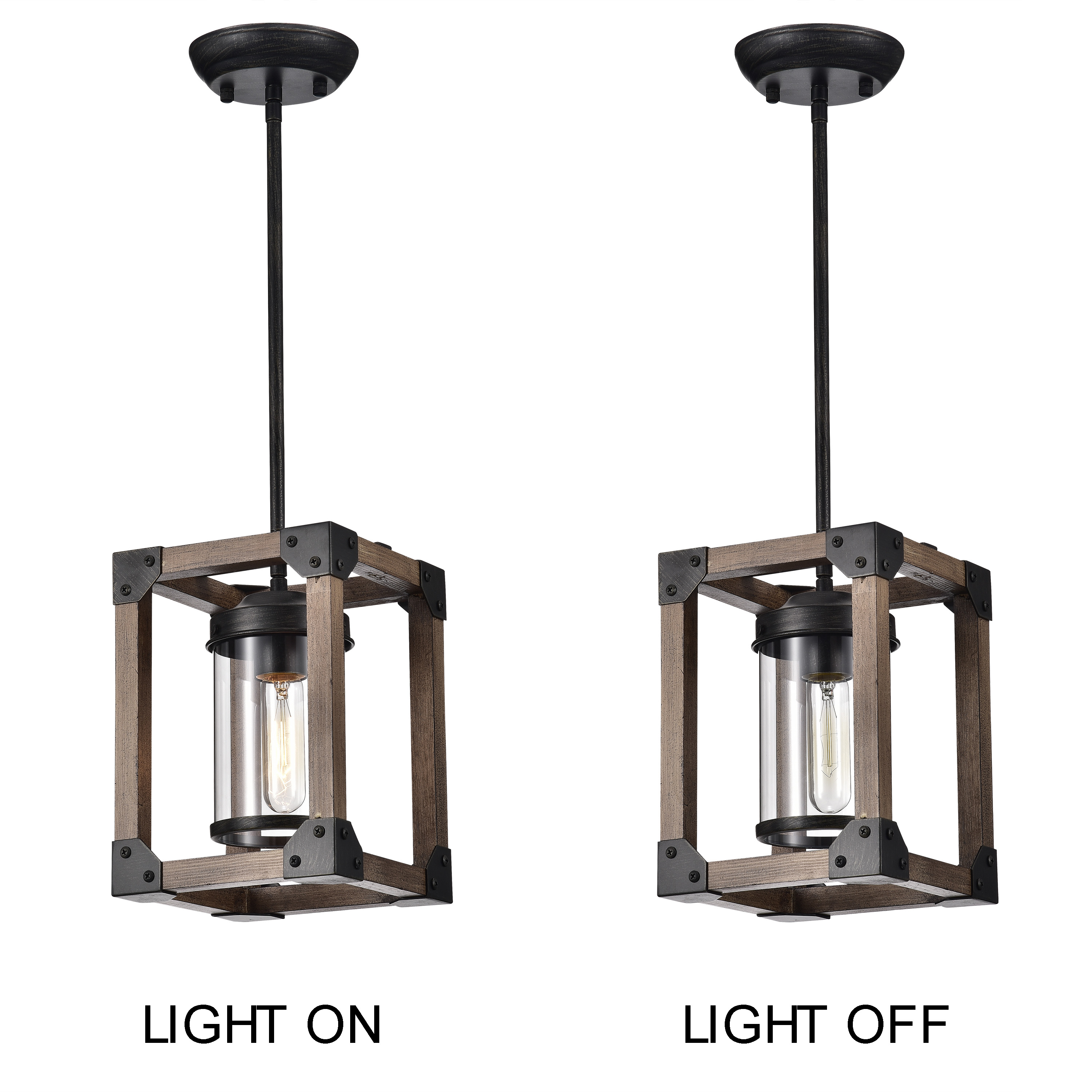 Daniela Antique Black Wooden Cage Glass Cylinder Pendant Chandelier FD-0981-AAG