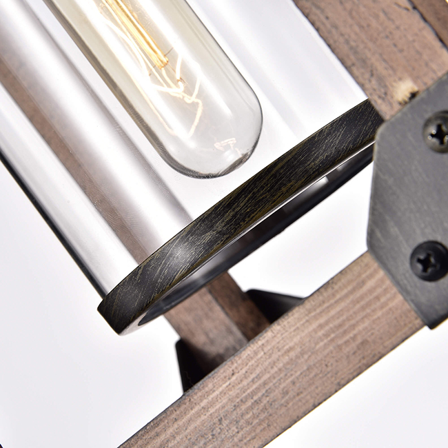 Daniela Antique Black Wooden Cage Glass Cylinder Pendant Chandelier FD-0981-AAG