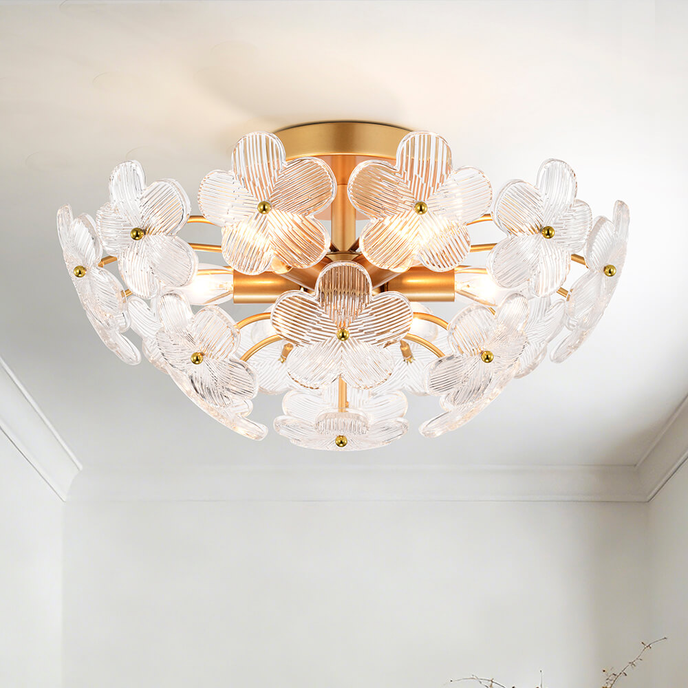 Rosa Modern 6-Light 17.7" Glam Clear Glass Flower Crystal Flush Mount - Glossy Brass FD-1110-DKNX Rosa Modern 6-Light 17.7" Glam Clear Glass Flower Crystal Flush Mount - Glossy Brass FD-1110-DKNX