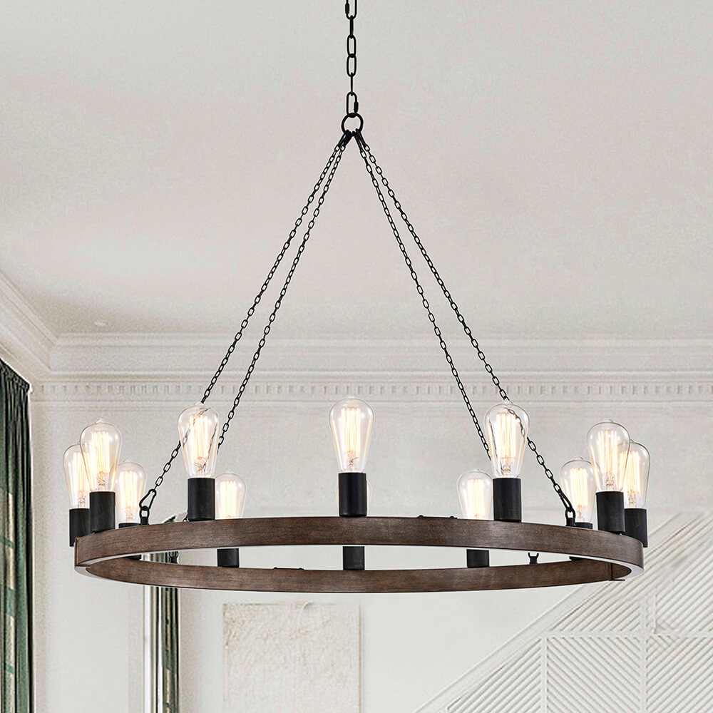 Eva 12-light Faux Wood Finish Metal Chandelier with Black Sleeves FD-1176-ELN