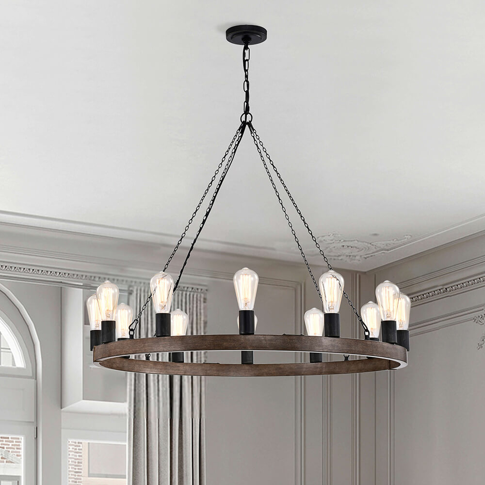 Viviana 12-light Faux Wood Finish Metal Chandelier with Black Sleeves FD-1176-ELN